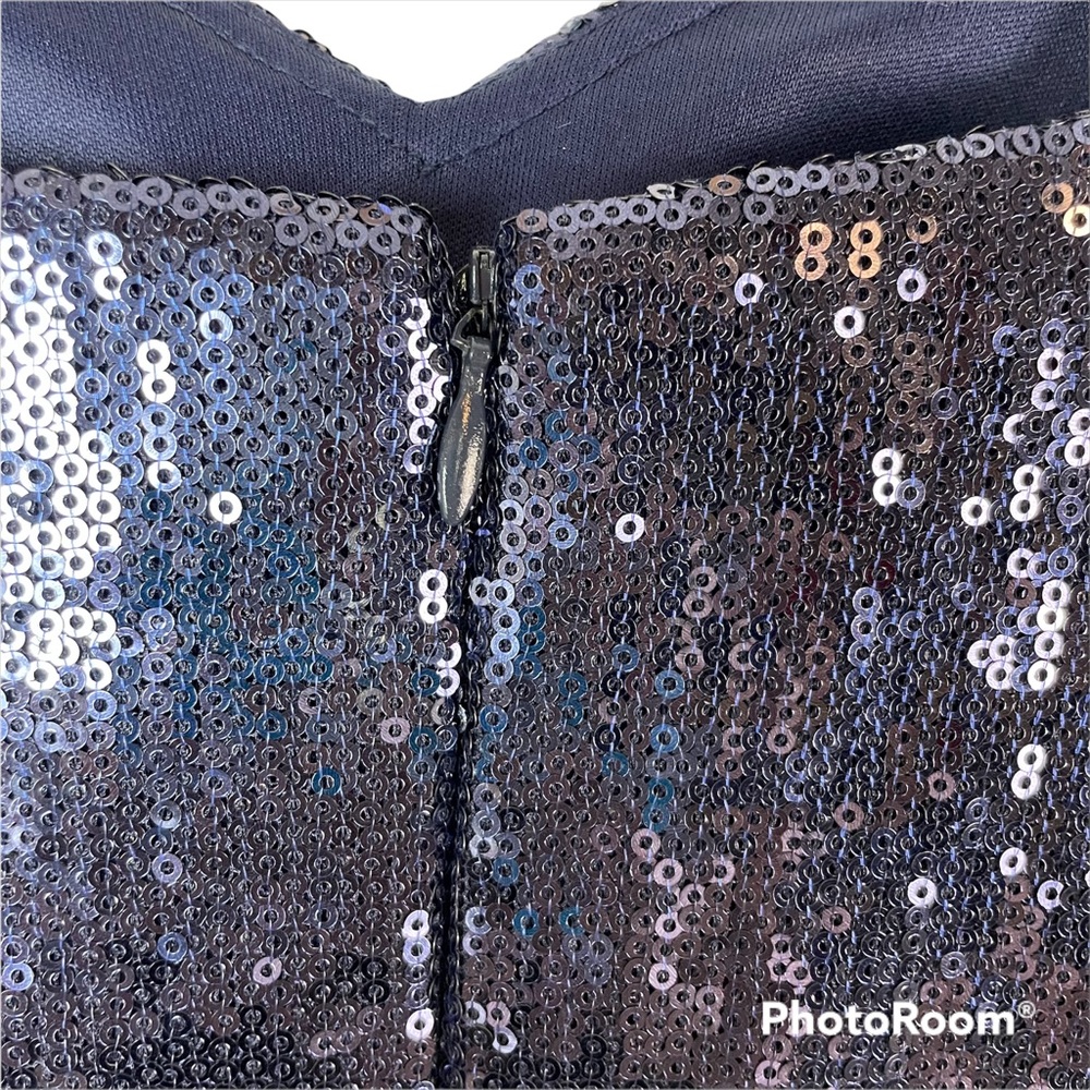 Cache Navy One-Shoulder Sequin Prom Gown - Picture 10 of 16
